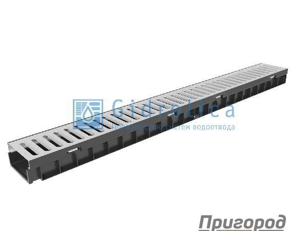 Лоток водоотводный ЛАЙТ ЛВ 1000х115х55мм пластиковый с решеткой стальной (КОМПЛЕКТ)